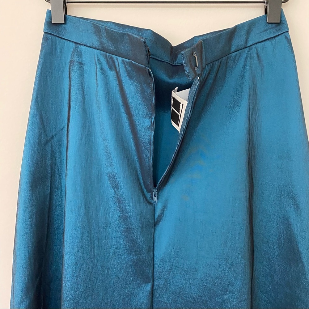 Vintage Tadashi Two-Piece Set Sz 4 Teal Satin Skirt Blouse Wedding Event 90s Y2K - Picture 8 of 16